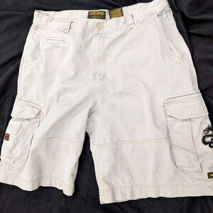 Mens Size 40 Vintage JNCO Khaki Cargo Shorts Dragon Embroidered Y2K